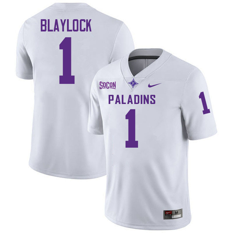 Furman Paladins #1 Taylen Blaylock College Football Jerseys,Uniforms-White